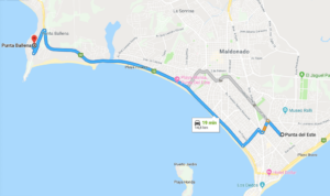 Viagem de carro de Punta del Este a Punta Ballena: trajeto